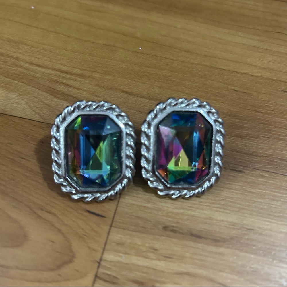 Silver Rope Frame Multicolor Earrings - Picture 1 of 3